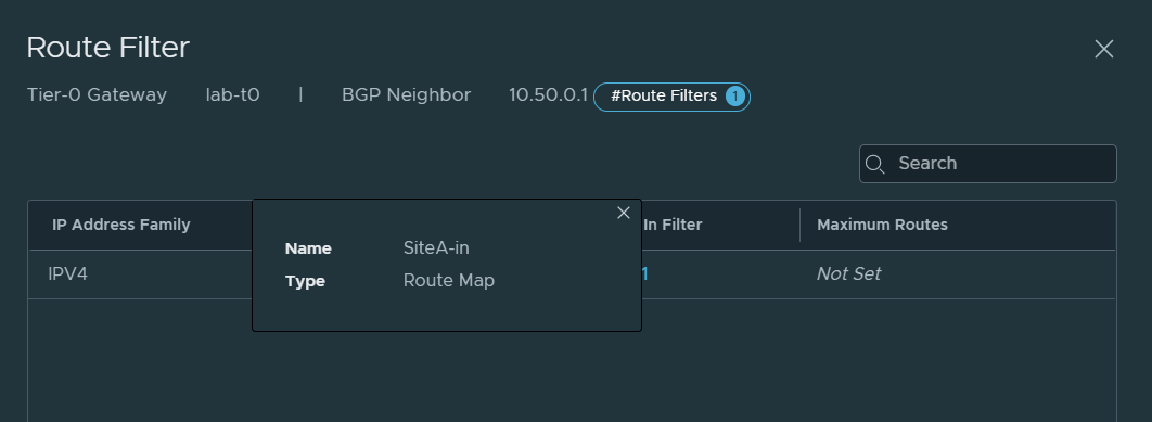 nsx-t active-active bgp peer apply route filter