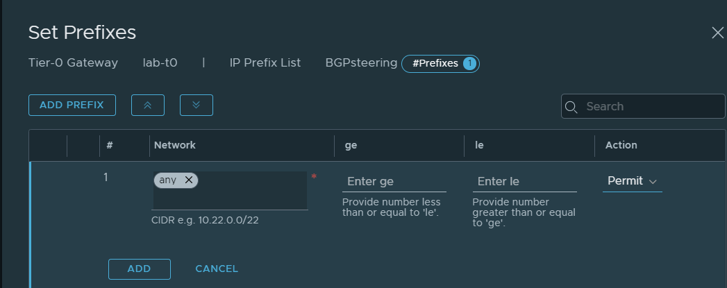 nsx-t active-active prefix list configuration