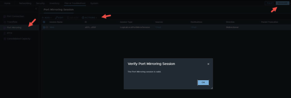 verifying nsx-t port mirroring session