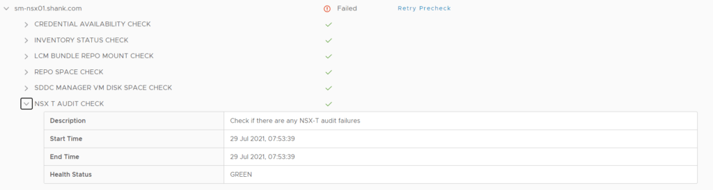 NSX-T Audit Pre-check Successful