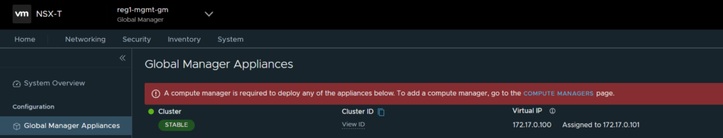 Red banner add compute manager to the global manager cluster