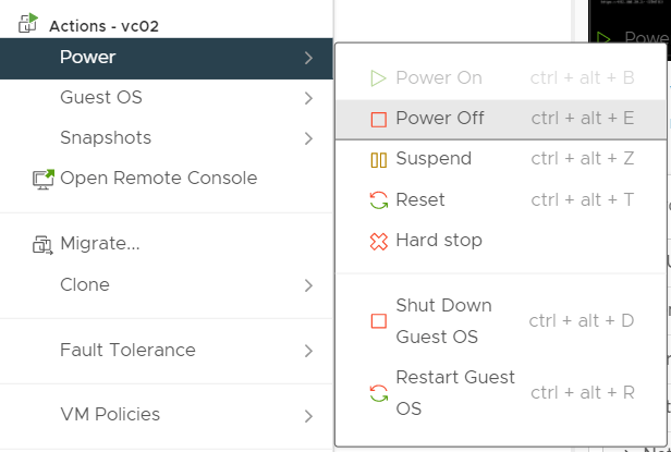 power off VC before fixing failed delete domain workflow