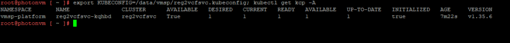 kubectl get kcp showing VMSP redeployed with 1 control plane node after choosing Small runtime size
