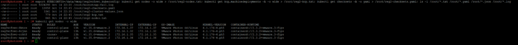 kubectl get nodes on new VMSP cluster showing 3 control plane nodes and 1 worker after failed deploy